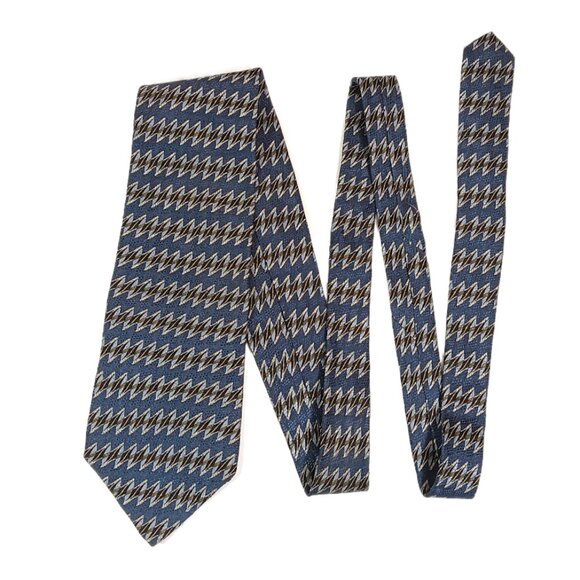 Zylos George Machado Men’s Silk Tie Blue Geometric 61 inch Designer Wide Tie New - Picture 2 of 4